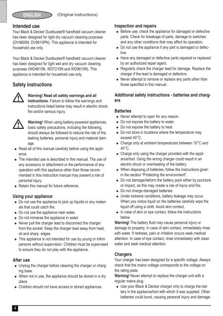 BlackandDecker Aspipolv Bagno/asciu- Wd7210n - Type H1 - Instruction Manual (Europeo)