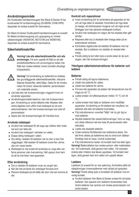 BlackandDecker Aspipolv Bagno/asciu- Wd7210n - Type H1 - Instruction Manual (Europeo)