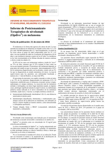 Informe de Posicionamiento Terapéutico de nivolumab (Opdivo ) en melanoma