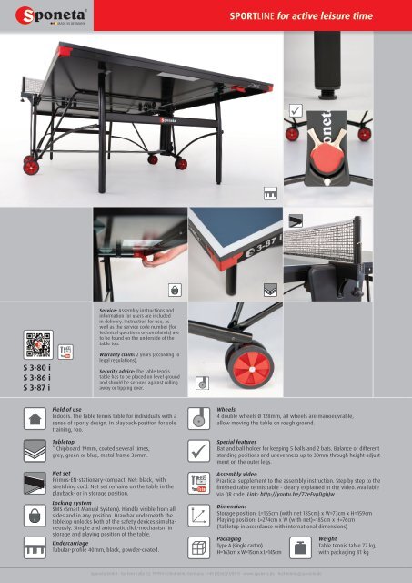 Sponeta - Table Tennis Catalog Export 2016 (english)