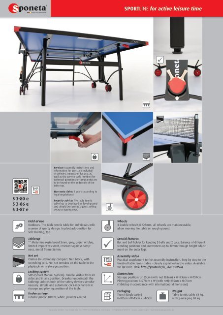 Sponeta - Table Tennis Catalog Export 2016 (english)