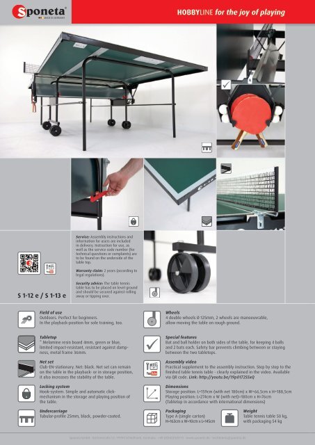Sponeta - Table Tennis Catalog Export 2016 (english)