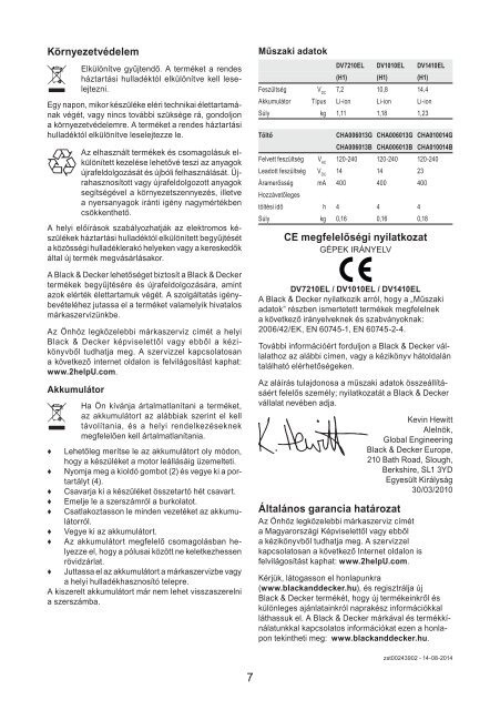 BlackandDecker Aspiratori Ricaricabili Portatili- Dv7210el - Type H1 - Instruction Manual (Ungheria)