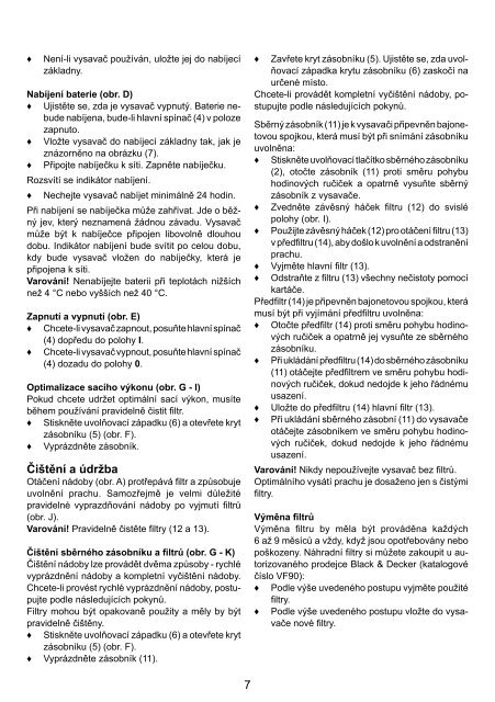 BlackandDecker Aspiratori Ricaricabili Portatili- Pv9625n - Type H1 - Instruction Manual (Czech)