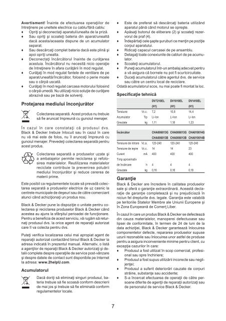 BlackandDecker Aspiratori Ricaricabili Portatili- Dv7210el - Type H1 - Instruction Manual (Romania)