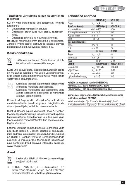 BlackandDecker Multitool- Mt143 - Type H1 - Instruction Manual (Estonia)