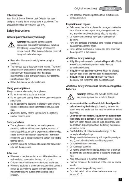 BlackandDecker Thermal Leak Detector- Tld100 - Type 1 - Instruction Manual (Inglese)