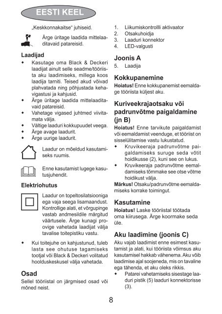 BlackandDecker Cacciavite- Bdcs36g - Type 1 - Instruction Manual (Estonia)