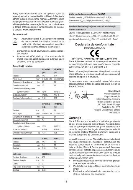 BlackandDecker Trapano Senza Cavo- Hp186f4lbk - Type H2 - Instruction Manual (Romania)