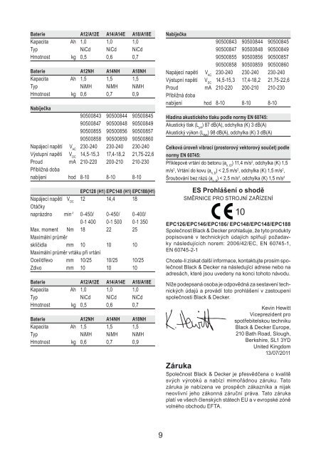 BlackandDecker Trapano Senza Cavo- Epc186 - Type H1 - Instruction Manual (Czech)