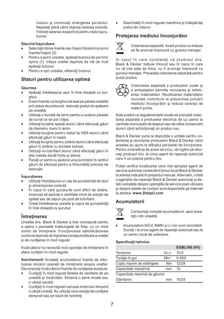 BlackandDecker Trapano Senza Cavo- Egbl108 - Type H1 - Instruction Manual (Romania)