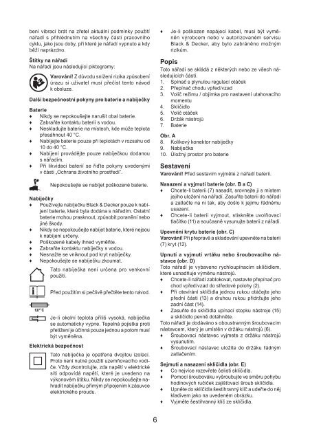 BlackandDecker Trapano Senza Cavo- Epc148 - Type H1 - Instruction Manual (Czech)