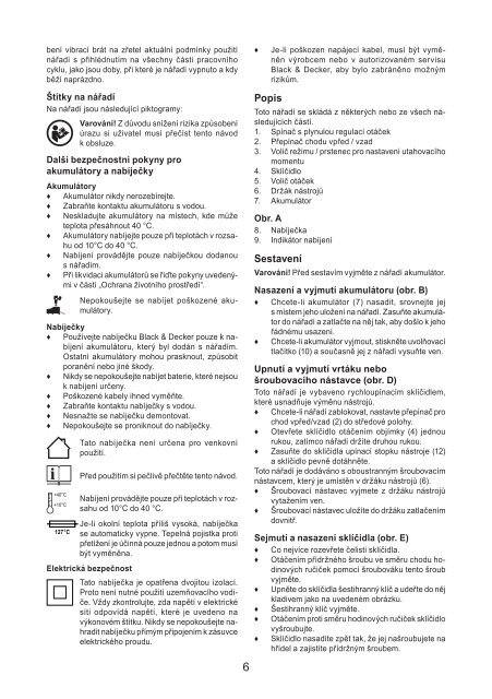 BlackandDecker Trapano Senza Cavo- Epl148 - Type H1 - Instruction Manual (Czech)