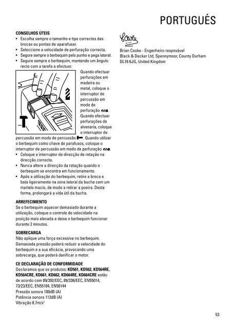 BlackandDecker Trapano Percussione- Kd661 - Type 1 - Instruction Manual