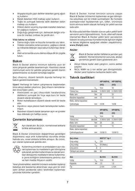 BlackandDecker Trapano Senza Cavo- Hp148f4lbk - Type H3 - Instruction Manual (Turco)