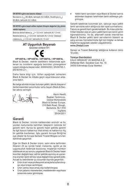 BlackandDecker Trapano Senza Cavo- Hp148f4lbk - Type H3 - Instruction Manual (Turco)