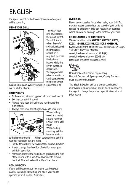 BlackandDecker Trapano- Kd353 - Type 1 - Instruction Manual