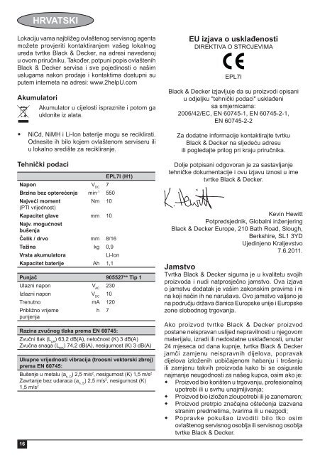 BlackandDecker Trapano Senza Cavo- Epl7i - Type H1 - Instruction Manual (Balcani)