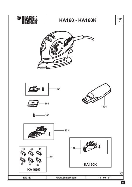 BlackandDecker Sabbiatrice Anatomic- Ka160k - Type 1 - Instruction Manual (Inglese)