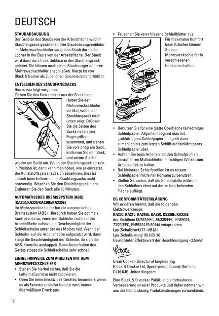 BlackandDecker Smerigliatrice- Ka210 - Type 1 - Instruction Manual