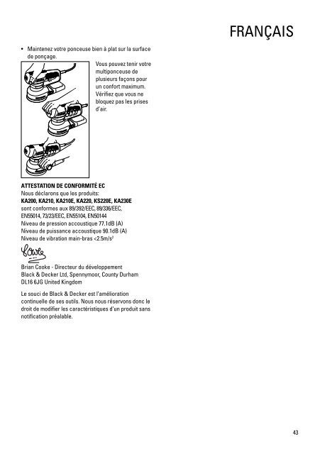 BlackandDecker Smerigliatrice- Ka210 - Type 1 - Instruction Manual