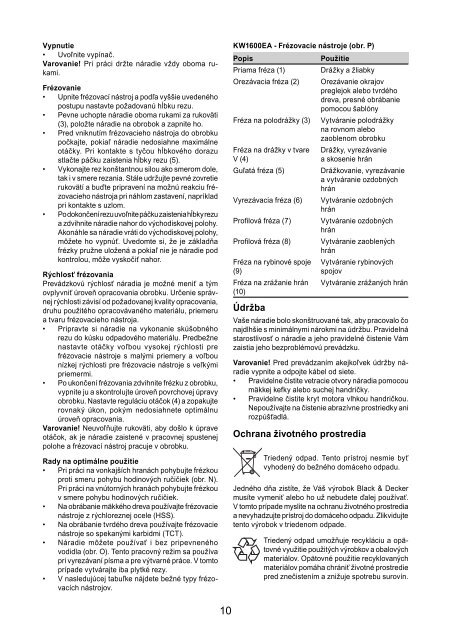 BlackandDecker Toupie- Kw1600e - Type 1 - Instruction Manual (Slovacco)