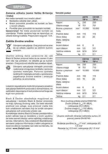 BlackandDecker Smerigliatrice Angolare Piccola- Cd105 - Type 4 - Instruction Manual (Balcani)