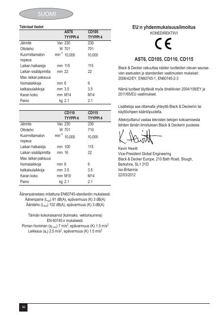 BlackandDecker Smerigliatrice Angolare Piccola- Cd115 - Type 4 - Instruction Manual (Europeo)