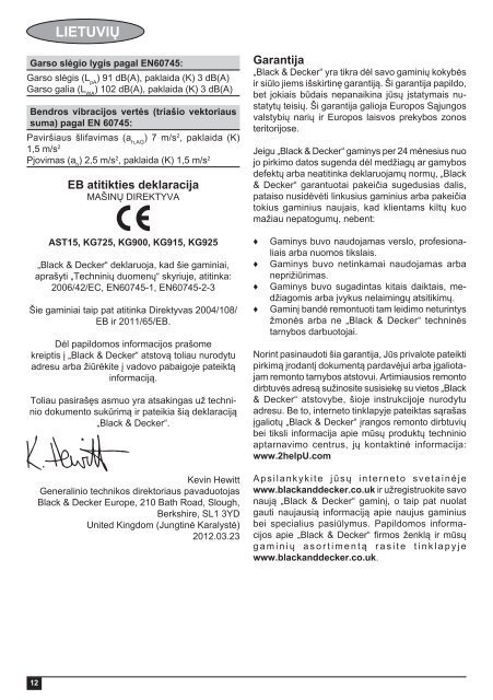BlackandDecker Smerigliatrice Angolare Piccola- Ast15 - Type 3 - Instruction Manual (Lituania)