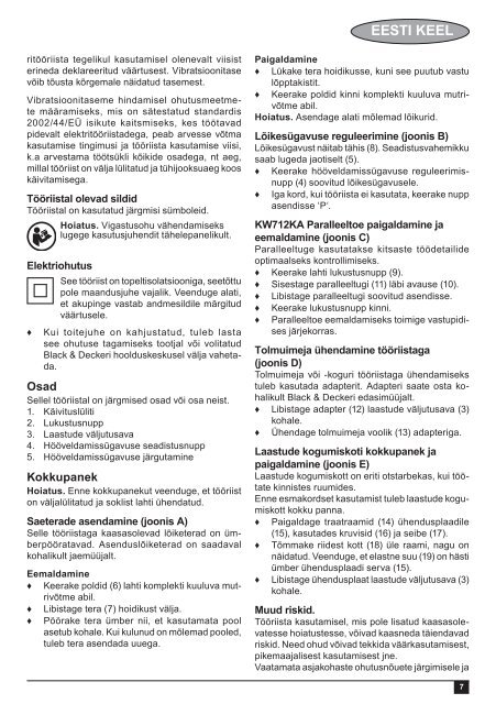 BlackandDecker Piallatrice- Kw712 - Type 2 - Instruction Manual (Europeo Orientale)