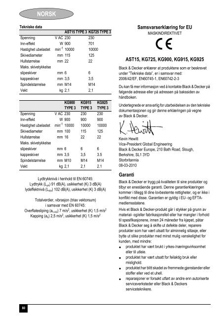 BlackandDecker Smerigliatrice Angol- Ast15 - Type 2 - Instruction Manual (Europeo)