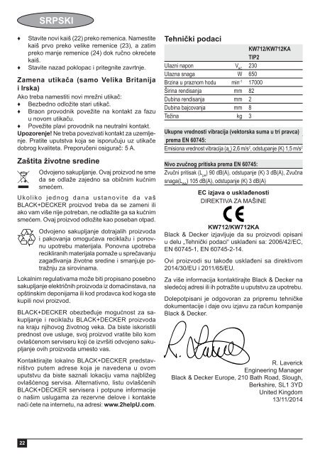 BlackandDecker Piallatrice- Kw712 - Type 2 - Instruction Manual (Balcani)