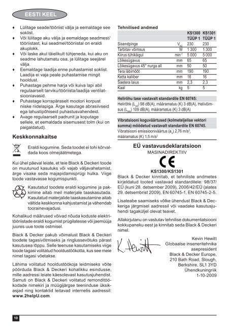 BlackandDecker Sega Circolare- Ks1300 - Type 1 - Instruction Manual (Europeo Orientale)