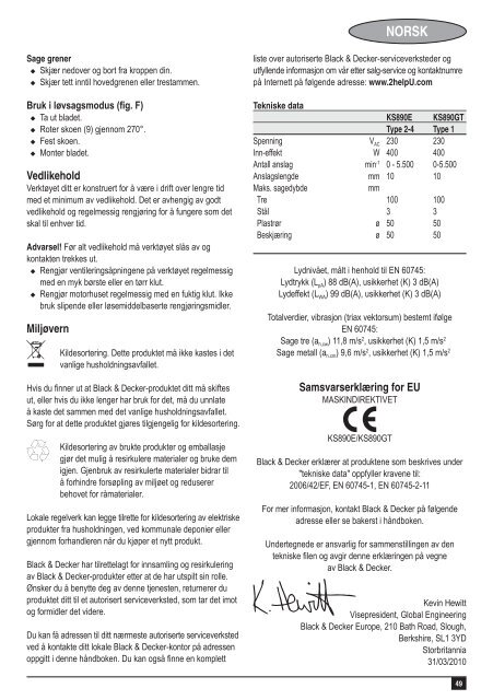 BlackandDecker Sega- Ks890e - Type 3 - Instruction Manual (Europeo)