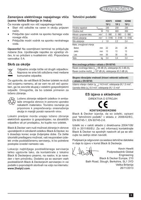 BlackandDecker Martello Ruotante- Kd975 - Type 2 - Instruction Manual (Balcani)