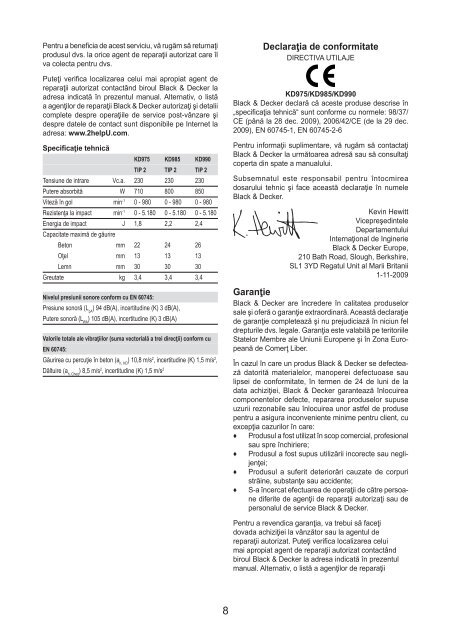 BlackandDecker Martello Ruotante- Kd975 - Type 1 - Instruction Manual (Romania)