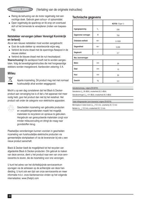 BlackandDecker Trapano Percuss Rot- Kd750 - Type 1 - Instruction Manual (Europeo)