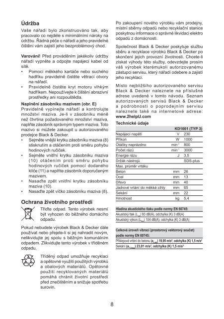 BlackandDecker Martello Ruotante- Kd1001k - Type 3 - Instruction Manual (Czech)