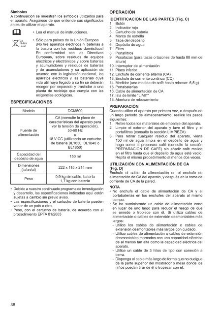 Makita MACCHINA CAFFE' - DCM500Z - Manuale Istruzioni