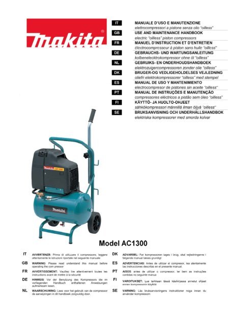 Makita ELETTROCOMPRESSORE - AC1300 - Manuale Istruzioni