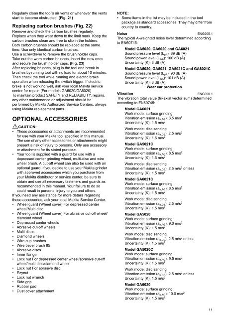 Makita SMERIGLIATRICE ANGOLARE150mm - GA6020 - Manuale Istruzioni