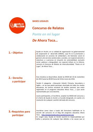 Concurso de Relatos Ponte en mi lugar De Ahora Toca…