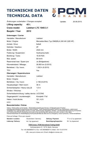 Liebherr LTC 1045-3.1 2012 for sale used crane, Gebrauchte Kran zu Verkaufen, kaufen