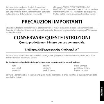 KitchenAid FRUSTA CON BORDO FLESSIBILE - ROBOT DA CUCINA 4,8 L 5KFE5T - Istruzioni d'uso - Italiano