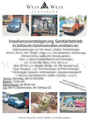 Insolvenzversteigerung Sanitärbetrieb - Weis und Weis Auktionen ...