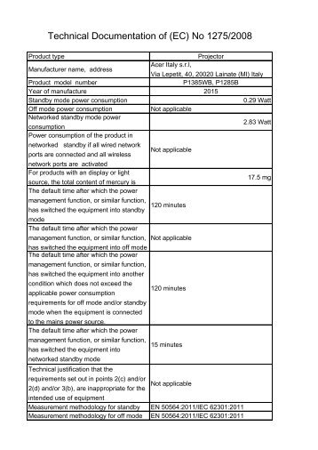 Acer P1285B - ErP (Energy-related Product directive) tec [...]