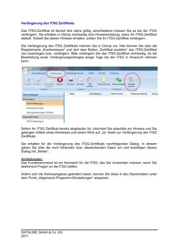 DATALINE GmbH & Co. KG 2011 Verlängerung des ITSG Zertifikats ...