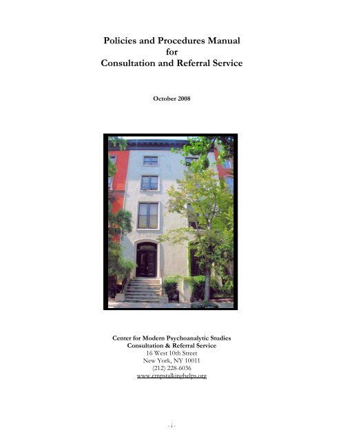 Policies and Procedures Manual for Consultation and Referral Service