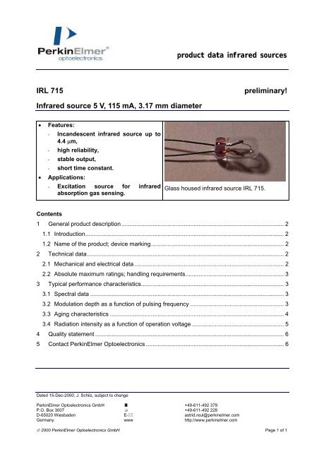 product data infrared sources IRL 715 preliminary! Infrared source 5 ...