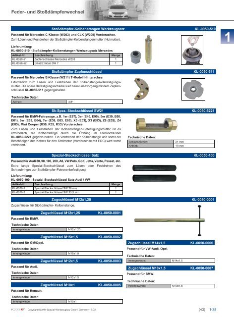 Klann Feder- und Stossdämpferwechsel Katalog